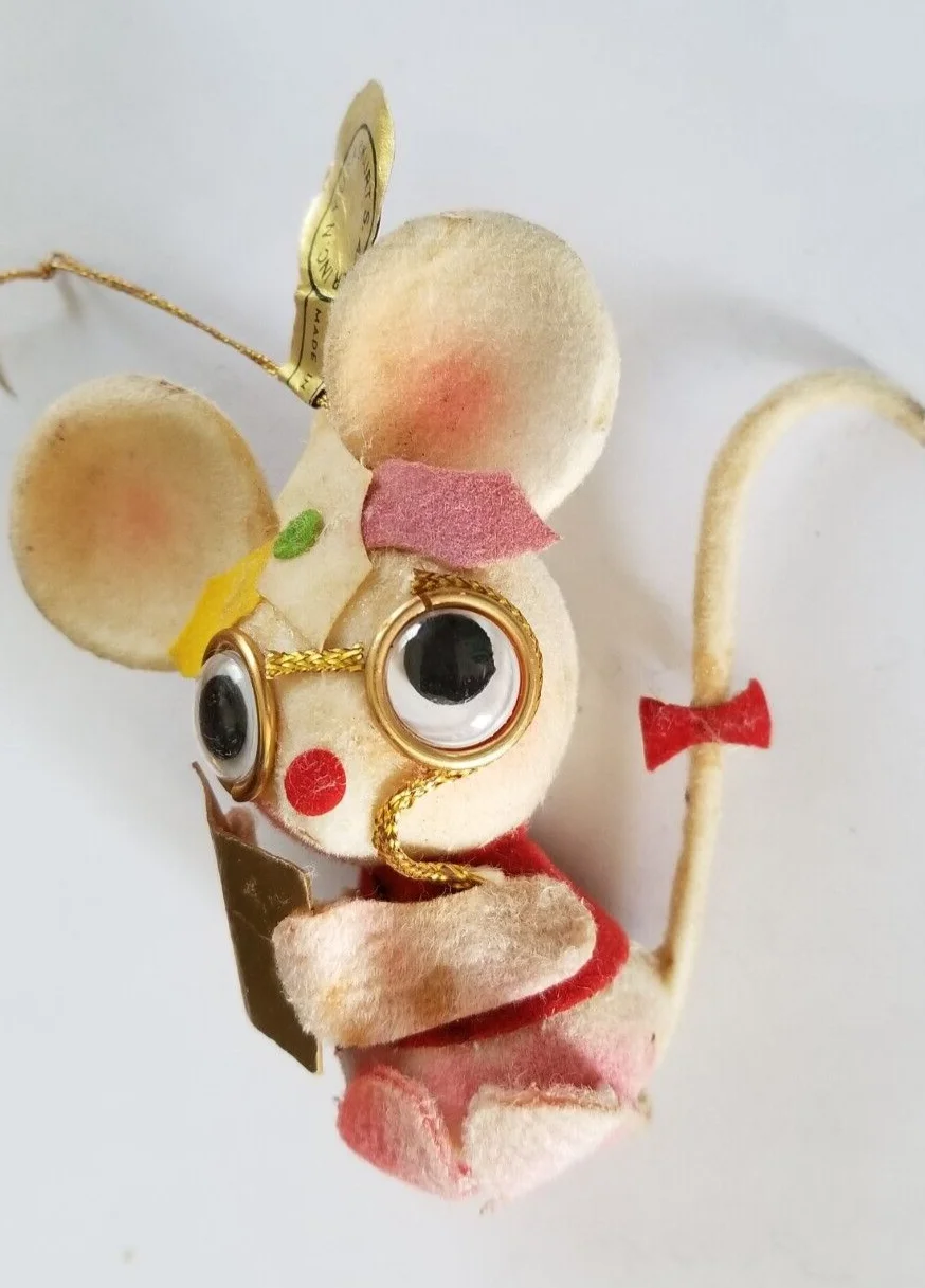 Vintage Kurt Adler Mouse Ornament Googly eyes and rimmed eyeglasses Scruffy 2