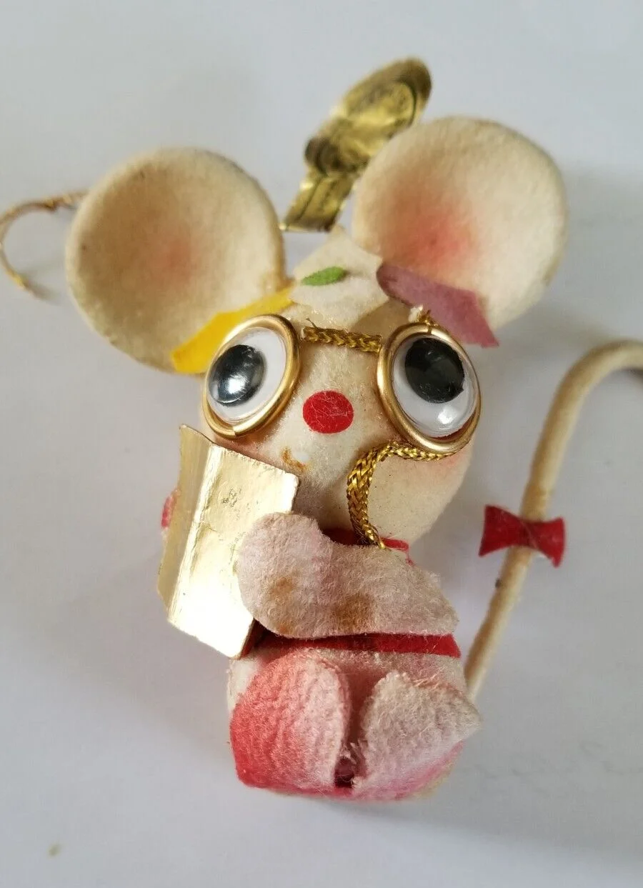 Vintage Kurt Adler Mouse Ornament Googly eyes and rimmed eyeglasses Scruffy 4