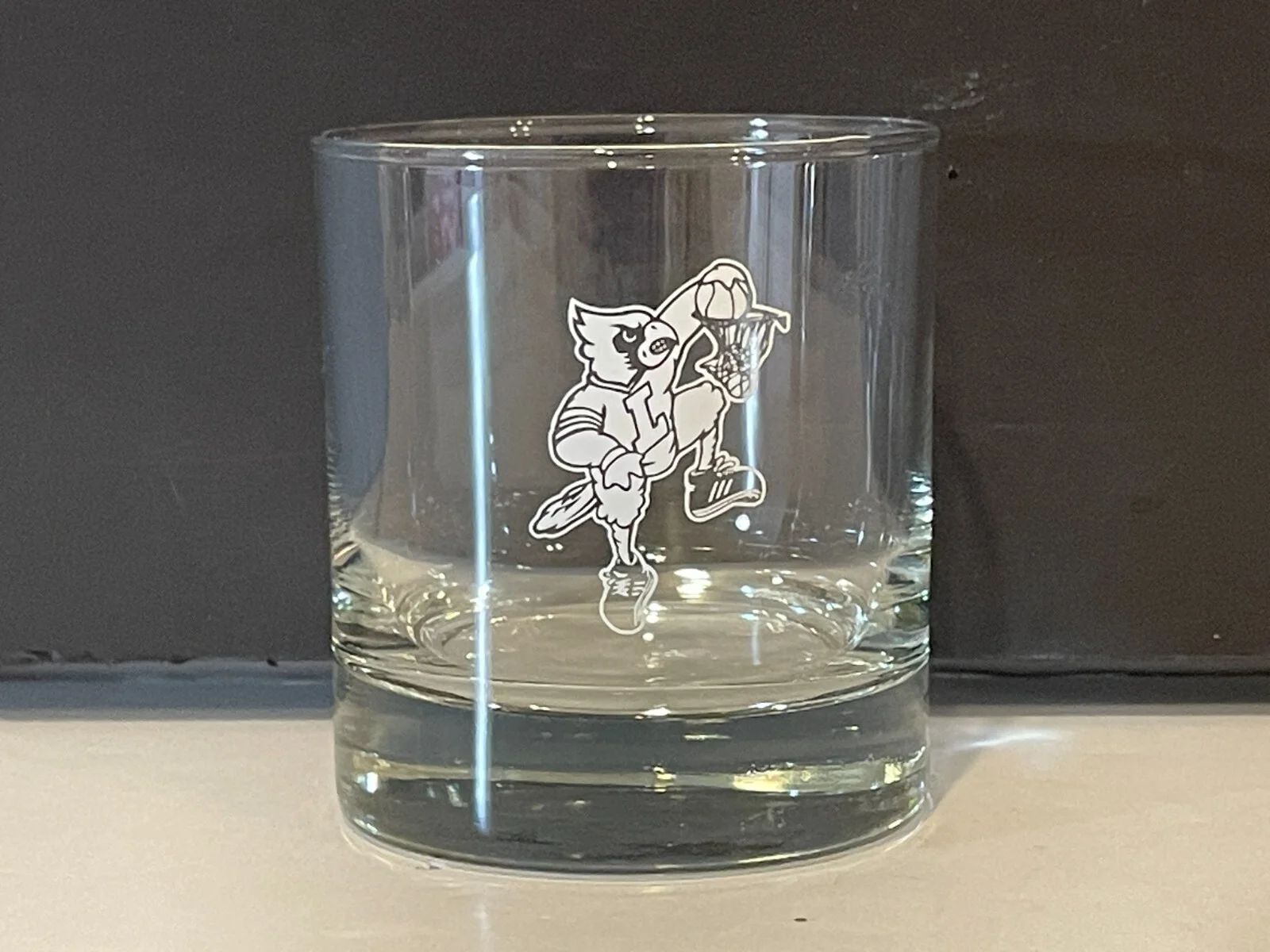 Vintage Louisville Cardinals Rocks Glass - Cardinal Slamming Basketball 1
