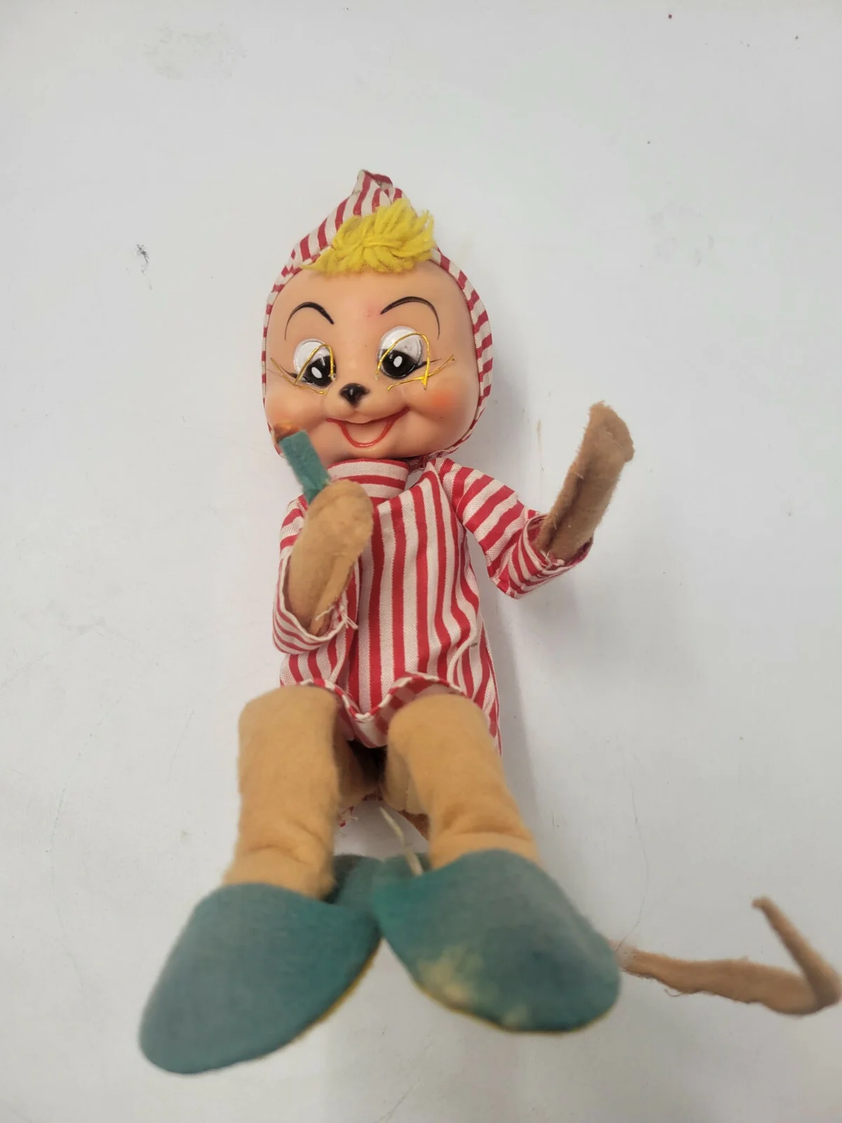 Vintage Mouse Christmas Rubber Face Eyeglasses Holding a Candle Felt Rare 3