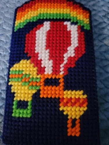 Vintage Needlepoint Hot Air Balloons Glasses Eyeglass Case Holder Hand Stitched 3
