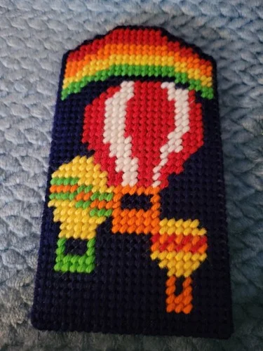 Vintage Needlepoint Hot Air Balloons Glasses Eyeglass Case Holder Hand Stitched 4
