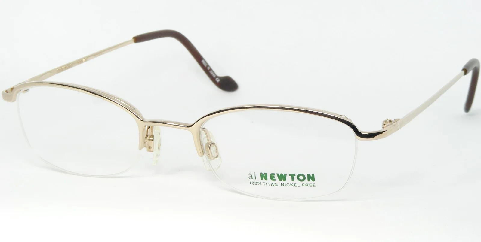 Vintage NEWTON N-33 01 SHINY GOLD EYEGLASSES GLASSES TITAN FRAME 48-20-140 Japan