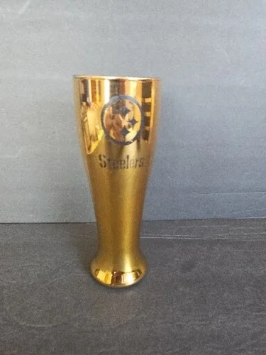 VINTAGE NFL PITTSBURGH STEELERS GOLD PILSNER GLASS 16 OZ. FOOTBALL