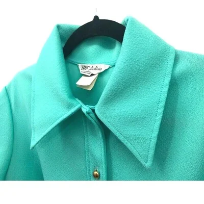 Vintage NPC Fashions Shift Dress Women Sz 20 Teal Belted Pointy Collar MOD MCM