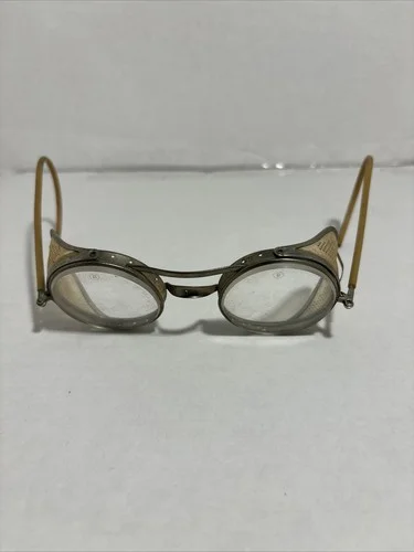 Vintage Saniglas Metal Frame Clear Glass Lens Steampunk Style Safety Goggles