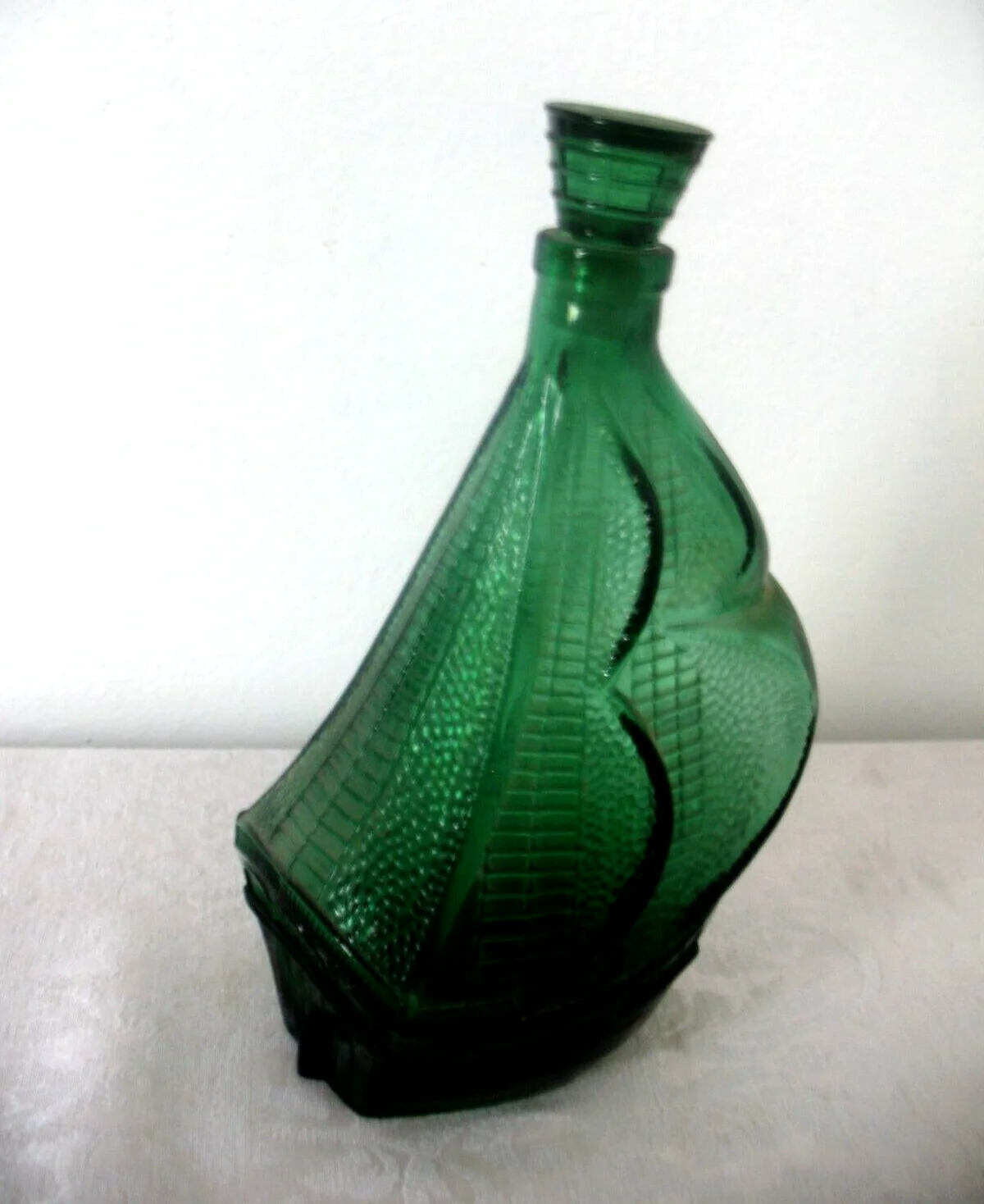 Vintage Santa Maria Ship Shaped Liquor Bottle Green Glass 1992