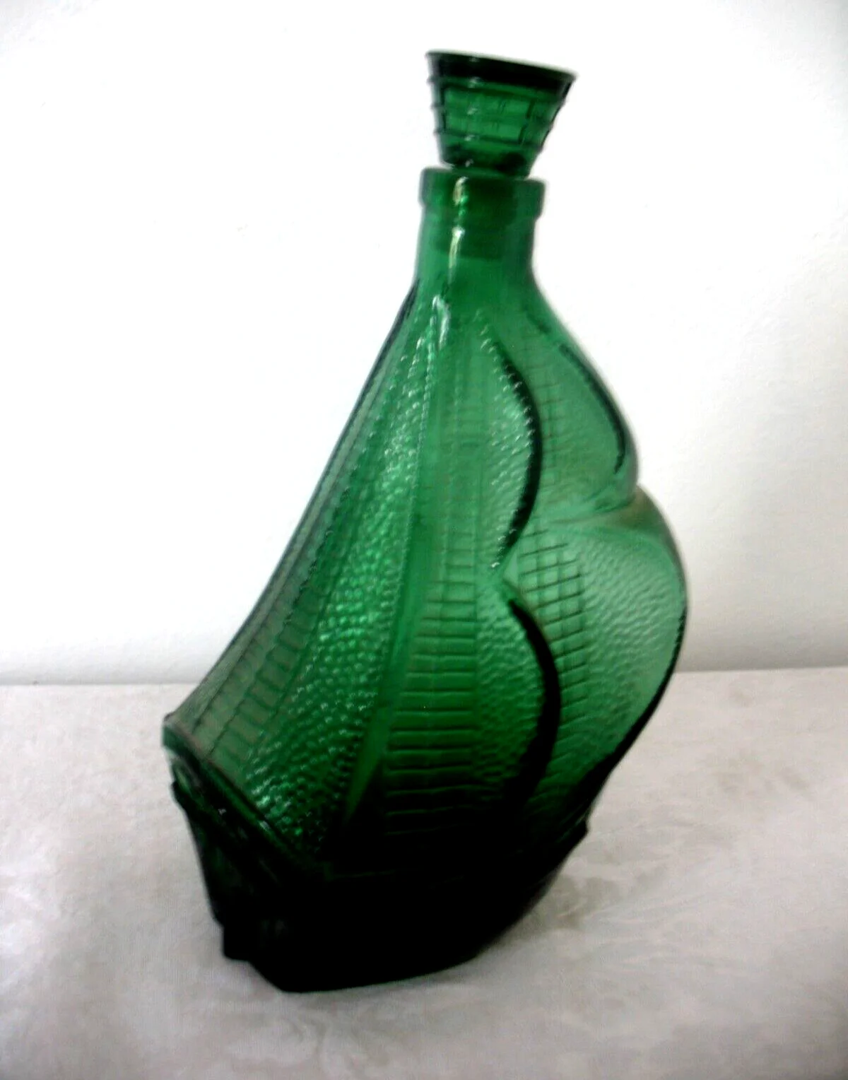 Vintage Santa Maria Ship Shaped Liquor Bottle Green Glass 1992 2