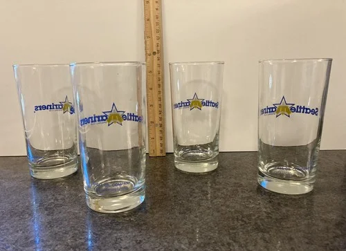 Vintage Seattle Mariners Team, Set Of 4 Glasses. Shell Oil Company, 5 1/2” Tall 3