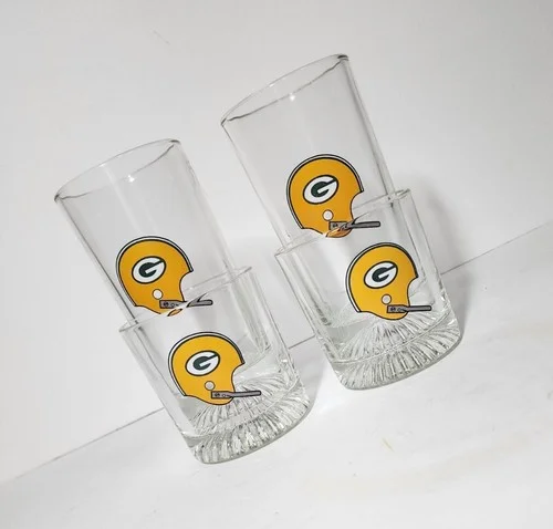 Vintage Set 4 60s/70s Green Bay Packers Heavy Bottom High Low Ball Glasses *L