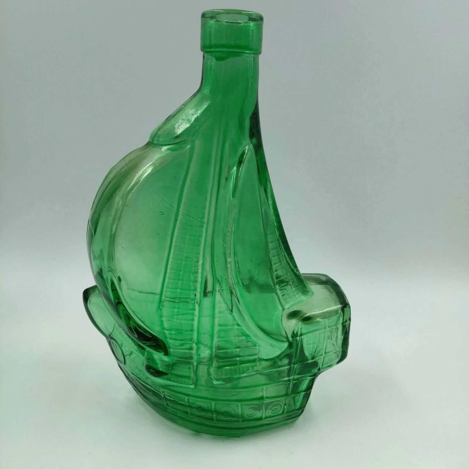 Vintage Ship Shaped Liquor Bottle Santa Maria Green Glass 2