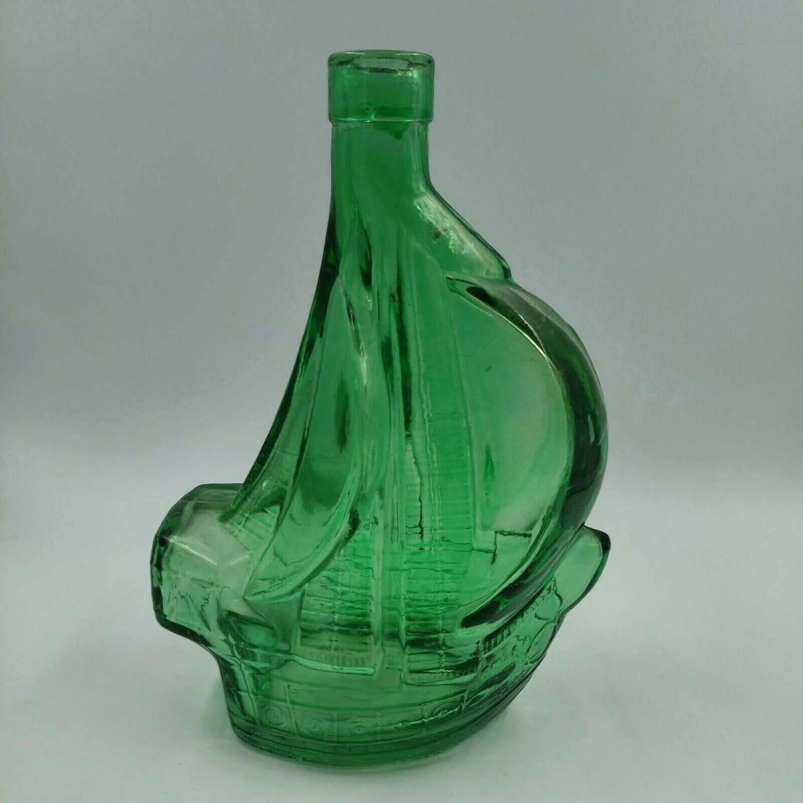 Vintage Ship Shaped Liquor Bottle Santa Maria Green Glass 3