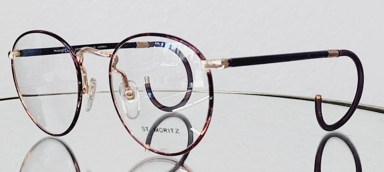Vintage ST. MORITZ eyeglasses RUGGED New metal Demi Amber hook temple 49-22-165