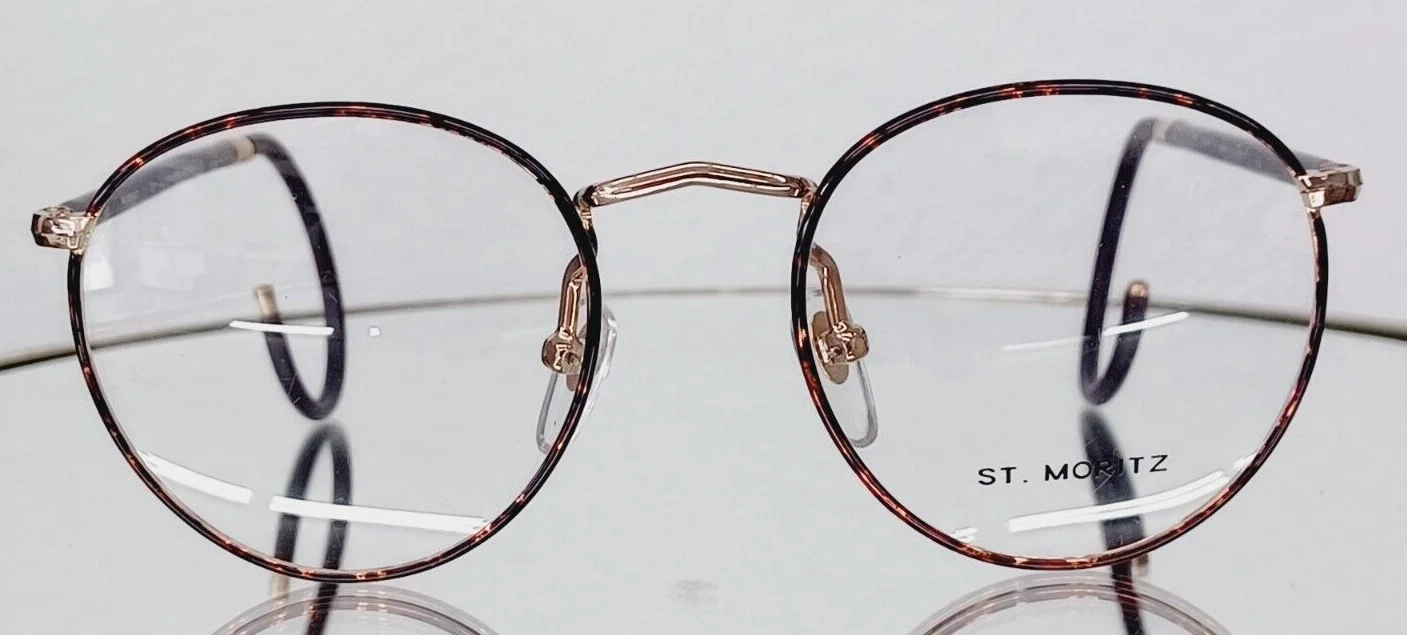 Vintage ST. MORITZ eyeglasses RUGGED New metal Demi Amber hook temple 49-22-165 2