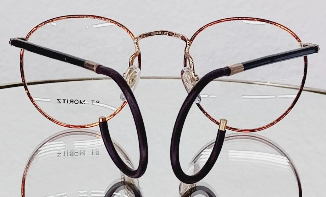 Vintage ST. MORITZ eyeglasses RUGGED New metal Demi Amber hook temple 49-22-165 4