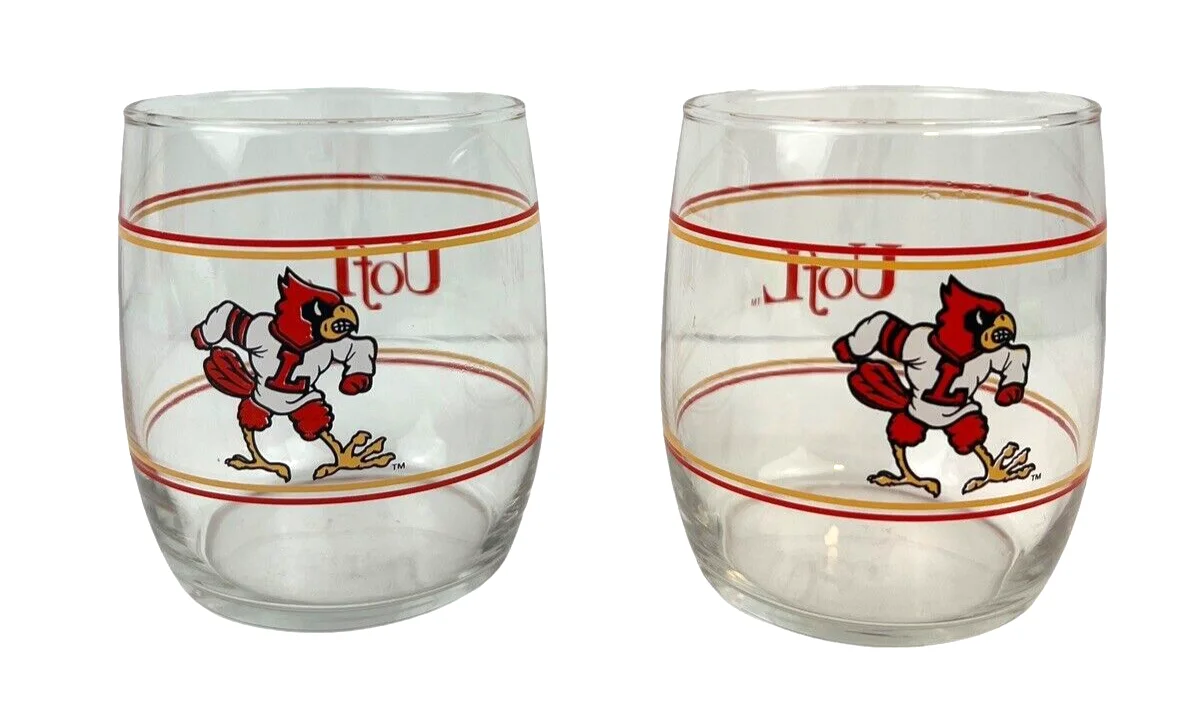 Vintage University of Louisville Cardinals Basketball Glass Drinking Cup Barware