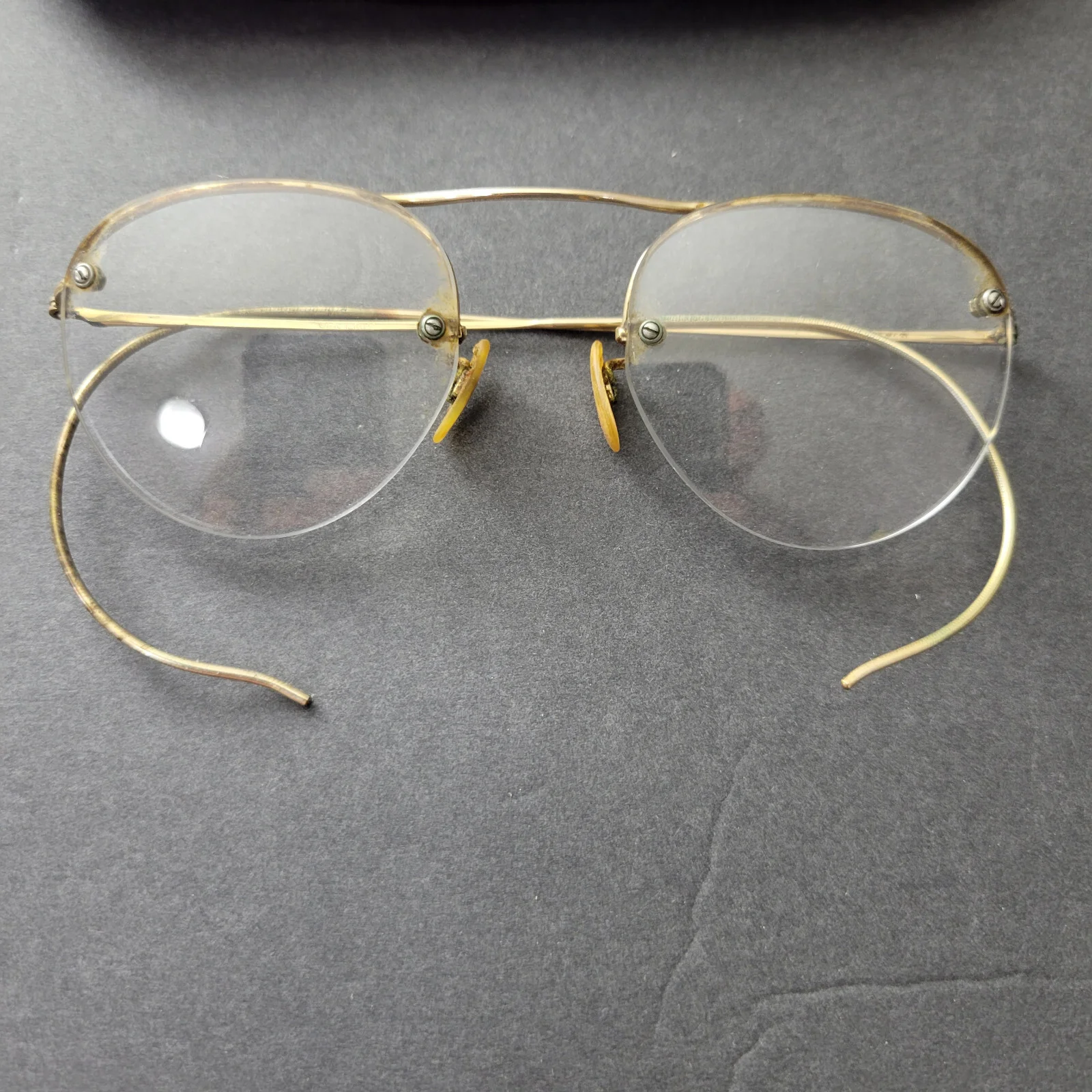 Vintage Wire Rim GLASSES, Round Spectacles Bi-Focal Ear Hook Gold 1/10 12K G F