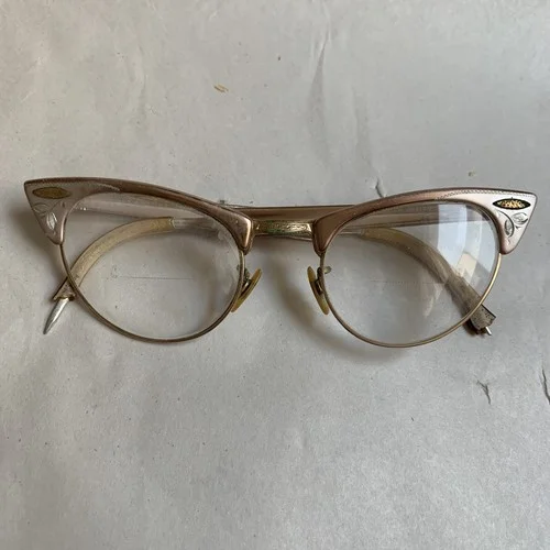 Vintage Women’s Cat Eye Eyeglasses 5-1/8” Alum GoldTone SilverTone Frames 1950s