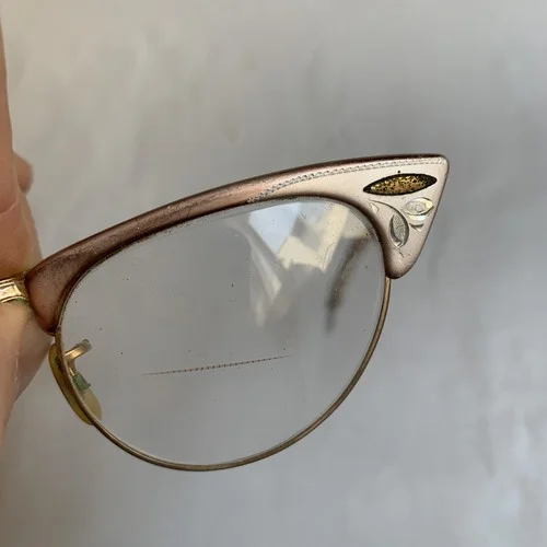 Vintage Women’s Cat Eye Eyeglasses 5-1/8” Alum GoldTone SilverTone Frames 1950s 3