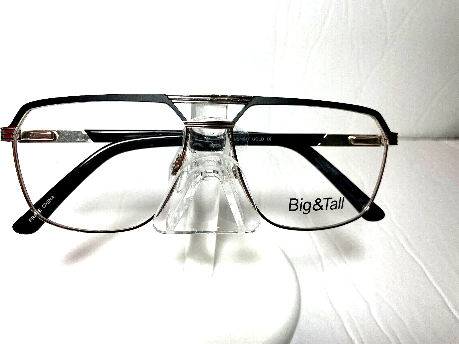 VIVID BIG N TALL EYEGLASSES FRAME 24 BLACK/GOLD AVIATOR XL SIZE METAL 60/15/150