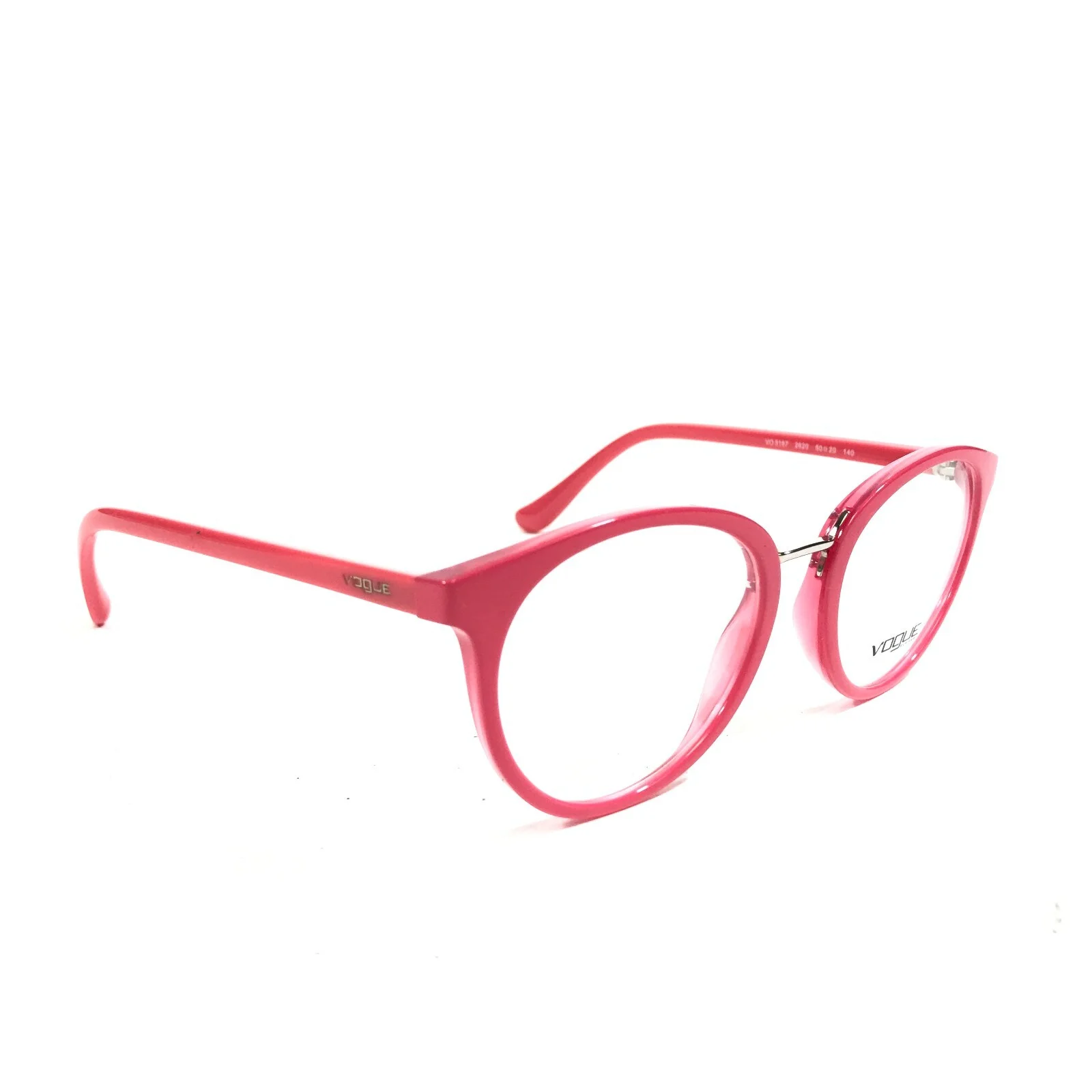 Vogue Eyeglasses Frames VO 5167 2620 Hot Pink Silver Round Horn Rim 50-20-140 2