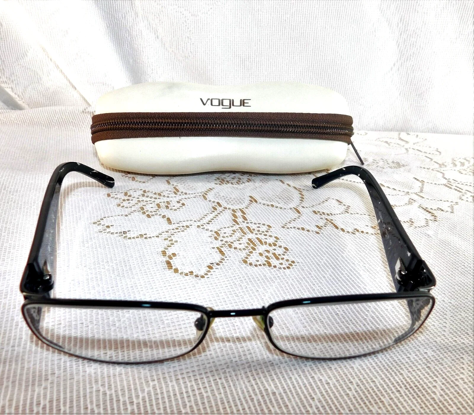 Vogue Rx Glasses Frame Filigree Rhinestone Design w/Case & Cloth 3