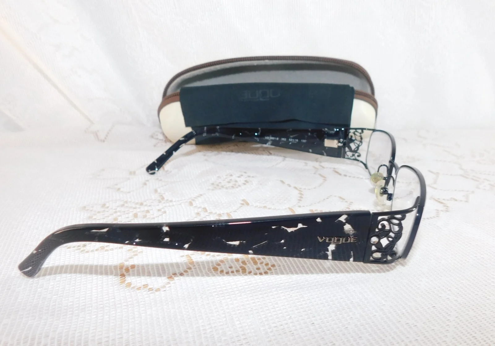 Vogue Rx Glasses Frame Filigree Rhinestone Design w/Case & Cloth 4
