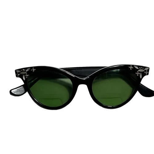 Vtg 50’s Cat Eye Glass FRAMES ONLY - Rhinestones Black 5 1/4 rockabilly 1