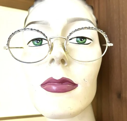 VTG 60s Flower Power Janis Joplin EyeGlass Frame Floral Silvery Oval Hippy NOS 2