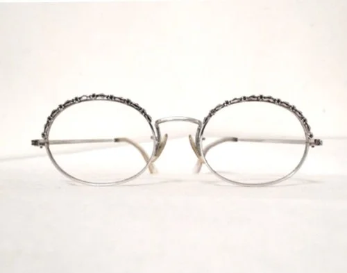 VTG 60s Flower Power Janis Joplin EyeGlass Frame Floral Silvery Oval Hippy NOS 3