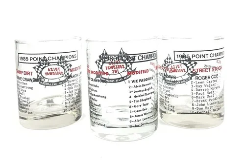 Vtg 80’s Set Of 3 Tulsa Speedway 1980 & 1985 Glass Cups Mancave Bar Collectibles 3