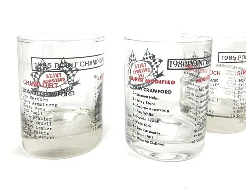 Vtg 80’s Set Of 3 Tulsa Speedway 1980 & 1985 Glass Cups Mancave Bar Collectibles 4