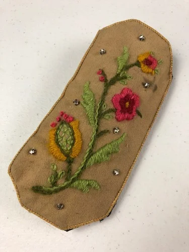 Vtg Cloth Sewn Floral Flower Rhinestone Eyeglass Glasses Case