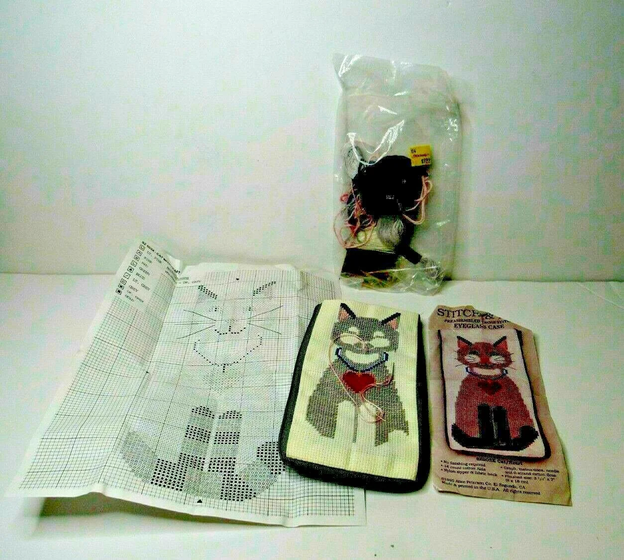 VTG Cross Stitch Kit Stitch Zip Eyeglass Case Siamese Cat 1995 (almost finished)