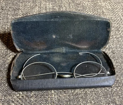 Vtg Early 1900s Wire Frame Glasses in Antique Original Spectacle Case Memphis 4