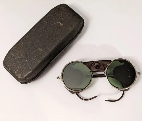 VTG Green Lenses w/ Leather Safety Motorcycle Goggles & Case - Steampunk Glasses 2