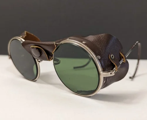 VTG Green Lenses w/ Leather Safety Motorcycle Goggles & Case - Steampunk Glasses 3