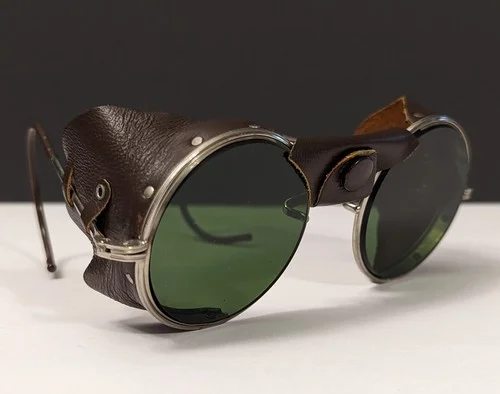 VTG Green Lenses w/ Leather Safety Motorcycle Goggles & Case - Steampunk Glasses 4
