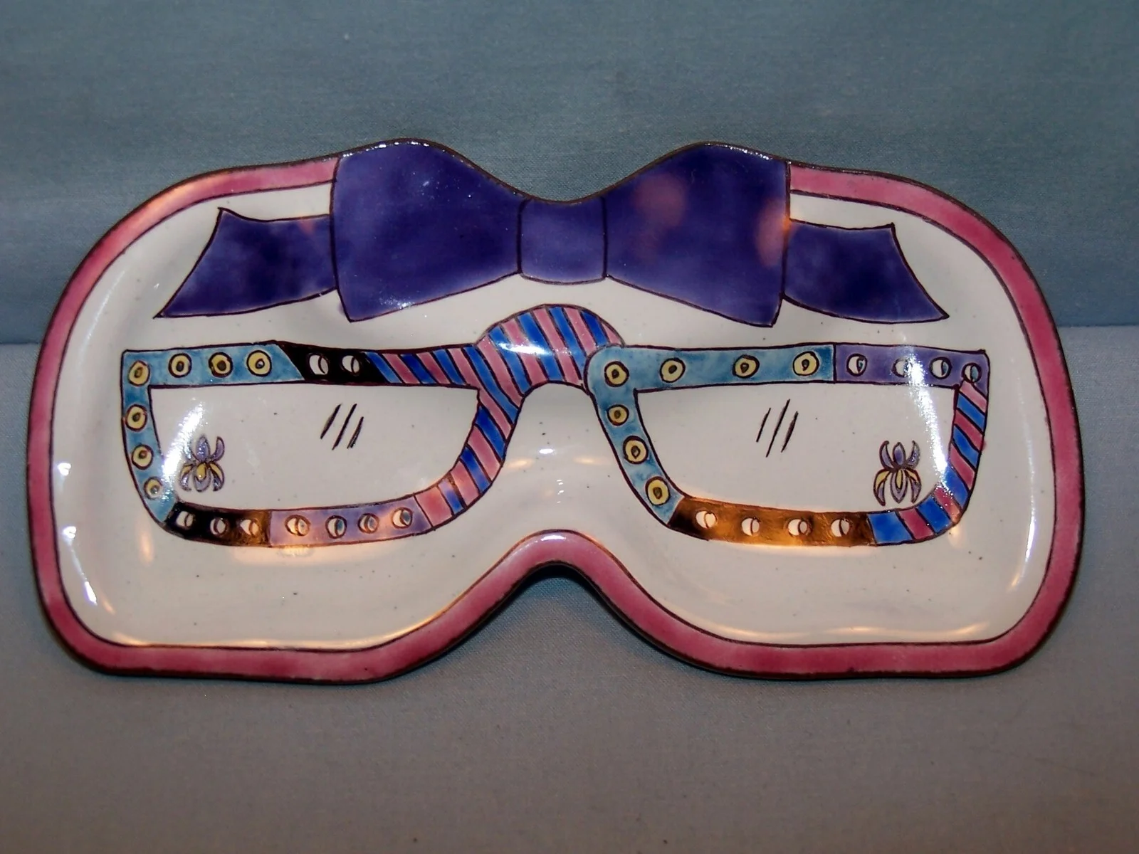 VTG Kelvin Chen Enamelware Eyeglass Holder Dish Tray PURPLE IRIS Copper Edge HTF