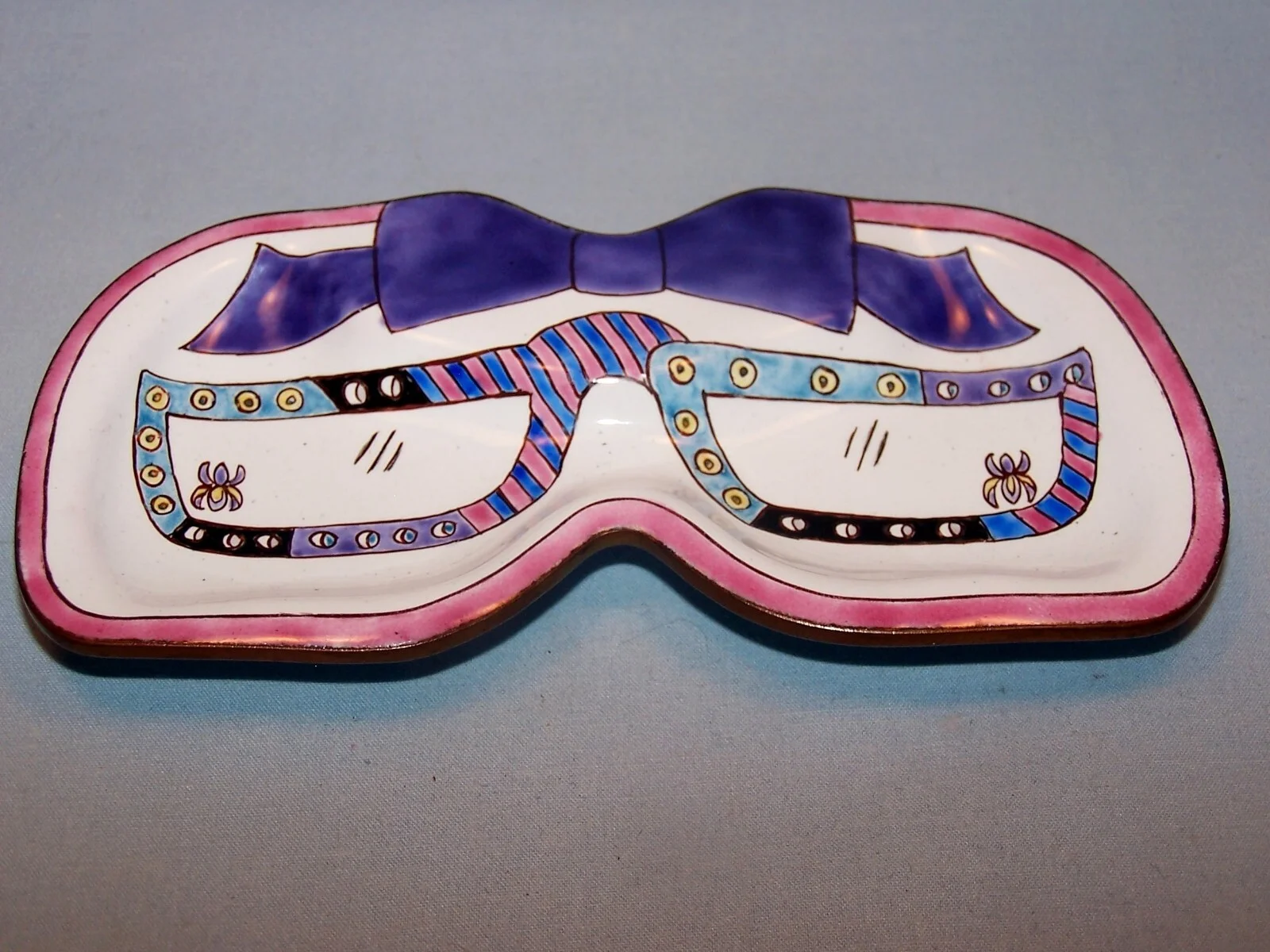 VTG Kelvin Chen Enamelware Eyeglass Holder Dish Tray PURPLE IRIS Copper Edge HTF 2