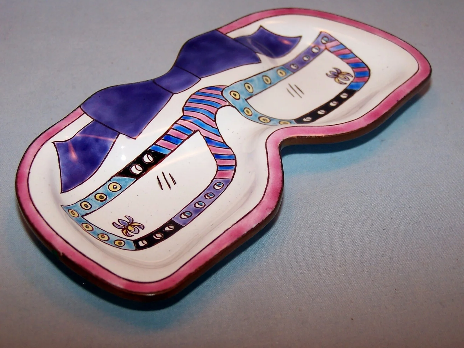 VTG Kelvin Chen Enamelware Eyeglass Holder Dish Tray PURPLE IRIS Copper Edge HTF 3