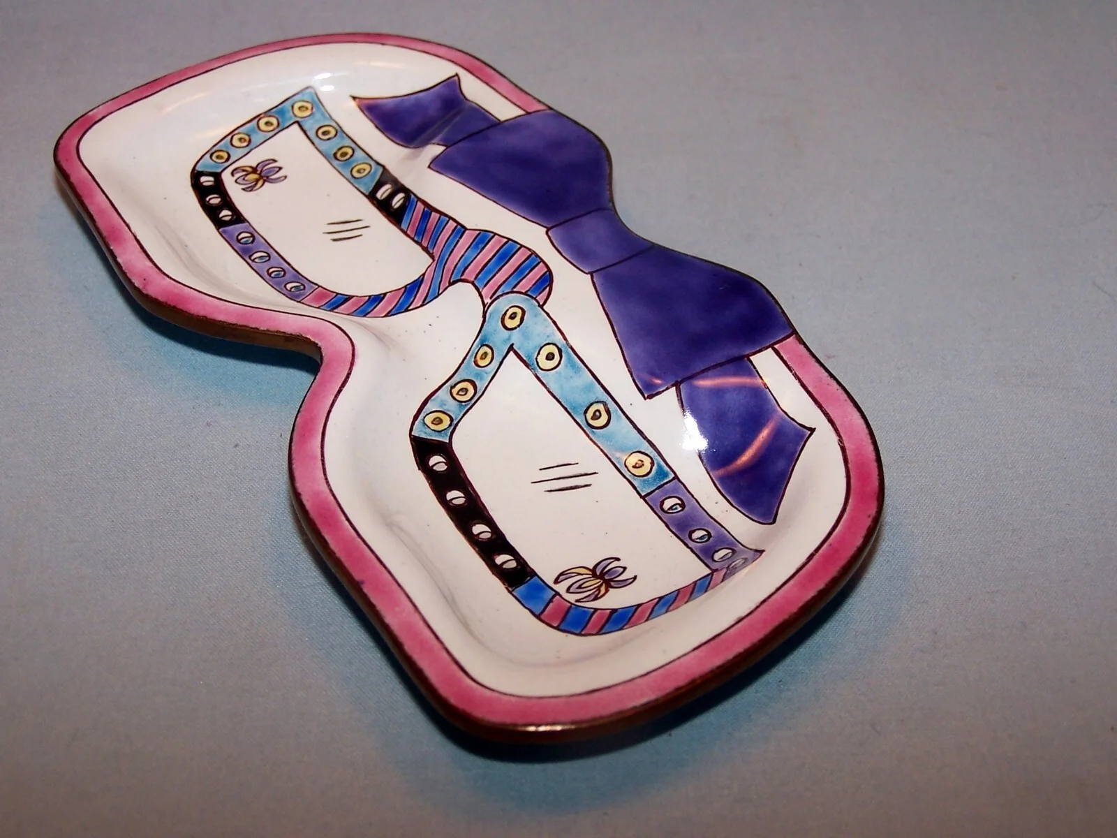 VTG Kelvin Chen Enamelware Eyeglass Holder Dish Tray PURPLE IRIS Copper Edge HTF 4