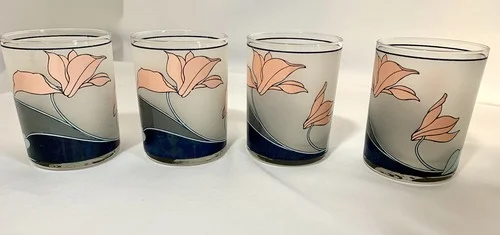 Vtg Noritake Santa Barbara Frosted Double Old Fashioned Rocks Glasses Set 4 Pink