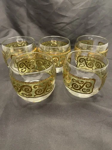 Vtg Signed Culver Toledo Roly Poly Barware Glasses Hollywood Regency Set Of 5