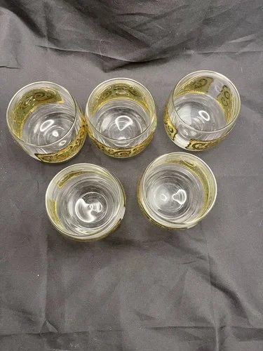 Vtg Signed Culver Toledo Roly Poly Barware Glasses Hollywood Regency Set Of 5 4