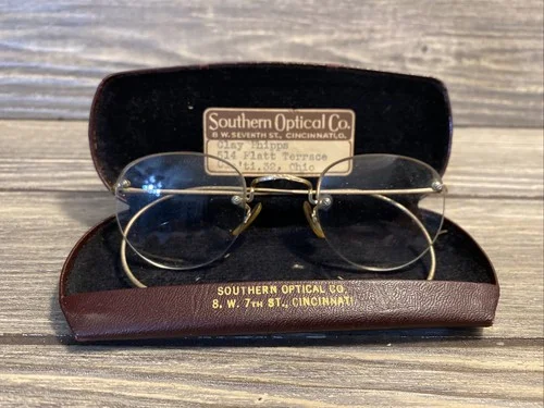 Vtg Southern Optical Prescription Eyeglasses Gold Frame Round Lenses