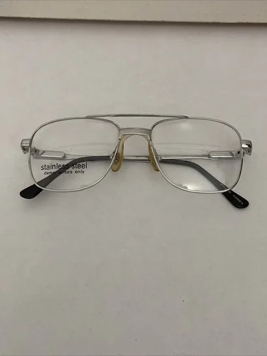 Vtg Stainless Steel SST-1 Double Bridge Silver Aviator Eyeglass Frames 50-20-135