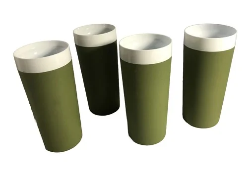 VTG West Bend Cups/glasses Plastic SET OF 4 Green With White Trim Made In USA