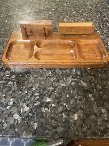 VTG Wood Valet Wallet Ring Dresser Coins Dresser Top Organizer Eye Glass Holder 2