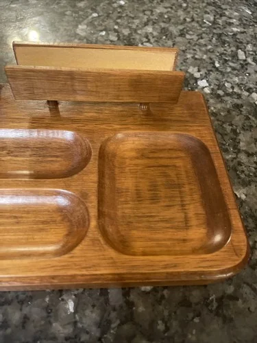 VTG Wood Valet Wallet Ring Dresser Coins Dresser Top Organizer Eye Glass Holder 4